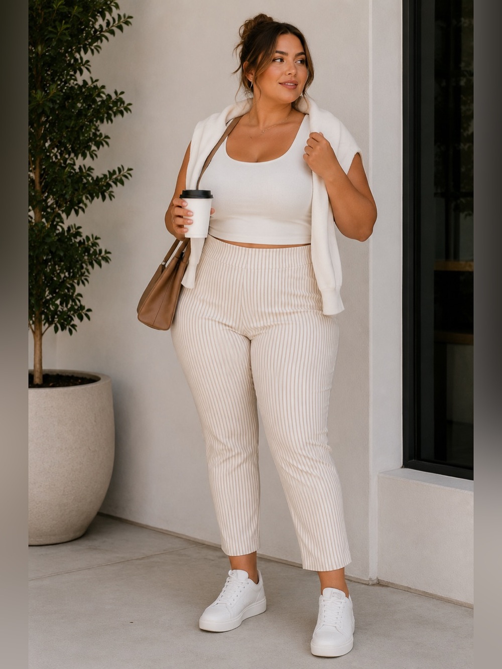A New Day Pants High Rise Slim Fit Ankle Beige White Stripe NWT